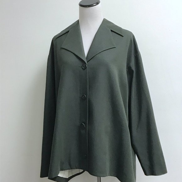 Lat Naylor Think Tank vintage olive army green wool swing jacket 2 M lined - Picture 2 of 13